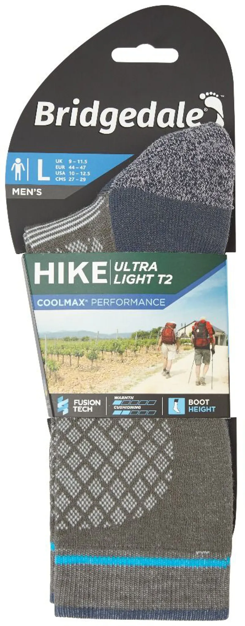 Bridgedale Mens Hike UltraLight Coolmax T2 Boot Socks - Grey-Dark Grey-3