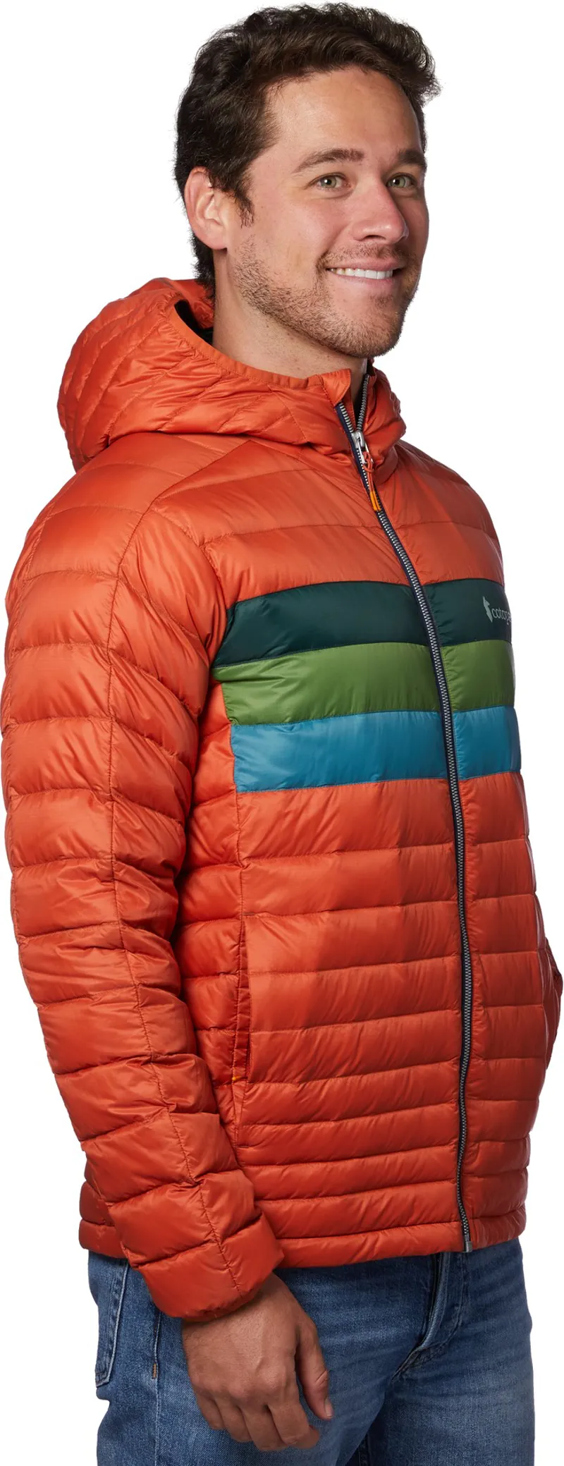 Download Cotopaxi Mens Fuego Down Hooded Jacket - Cayenne Stripes
