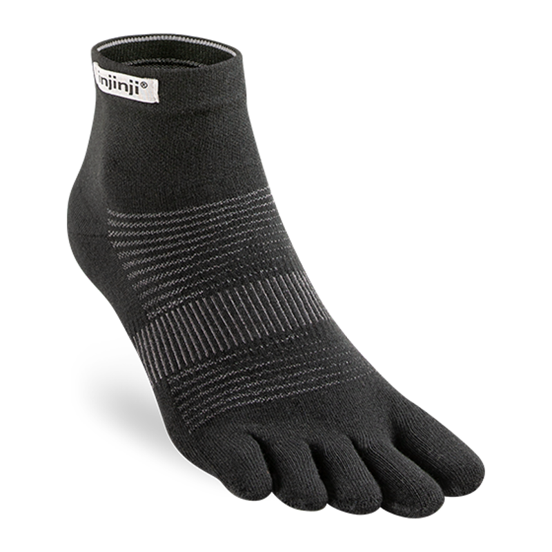 Injinji Unisex Run Lightweight Mini Crew Toe Socks - Black