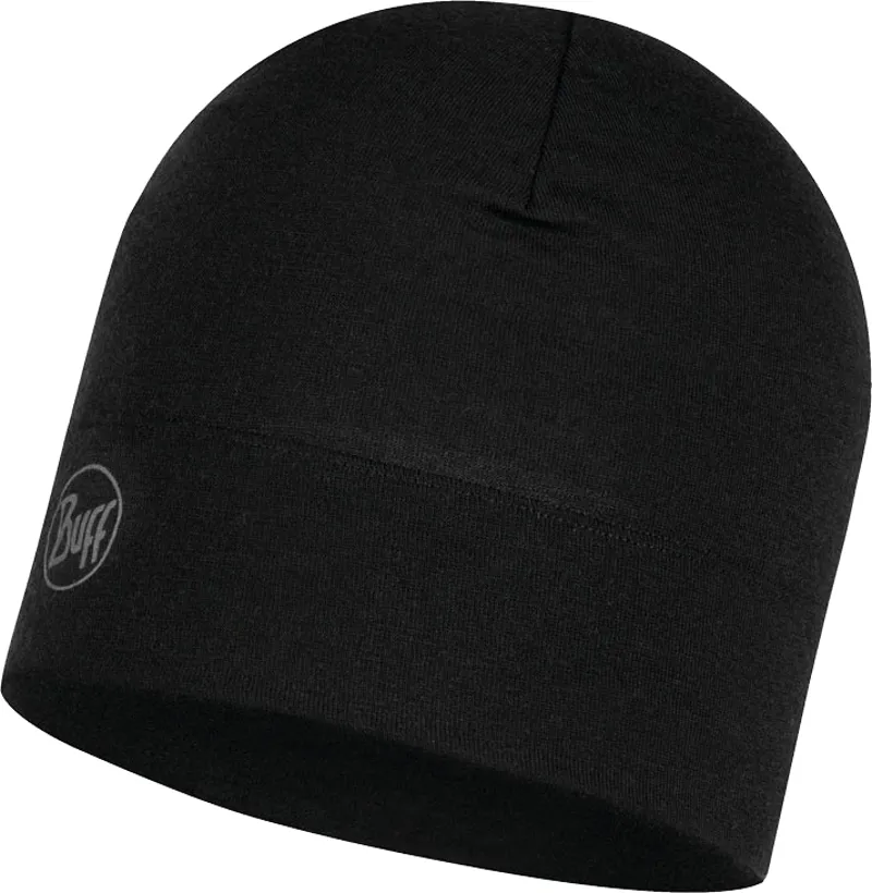 Buff Midweight Merino Wool Hat - Solid Black