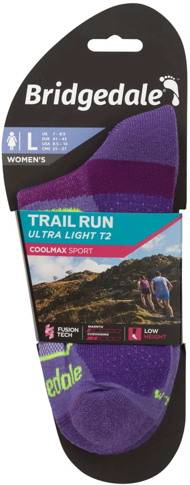 Bridgedale Womens TRAIL RUN Ultralight T2 Coolmax Sport Low Socks - Purple-3