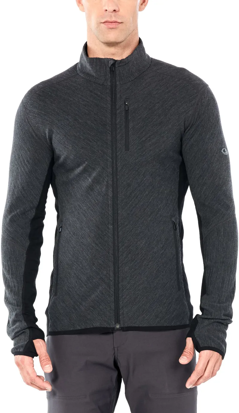 Icebreaker Mens Descender LS Zip Fleece - Jet Heather - Black-1