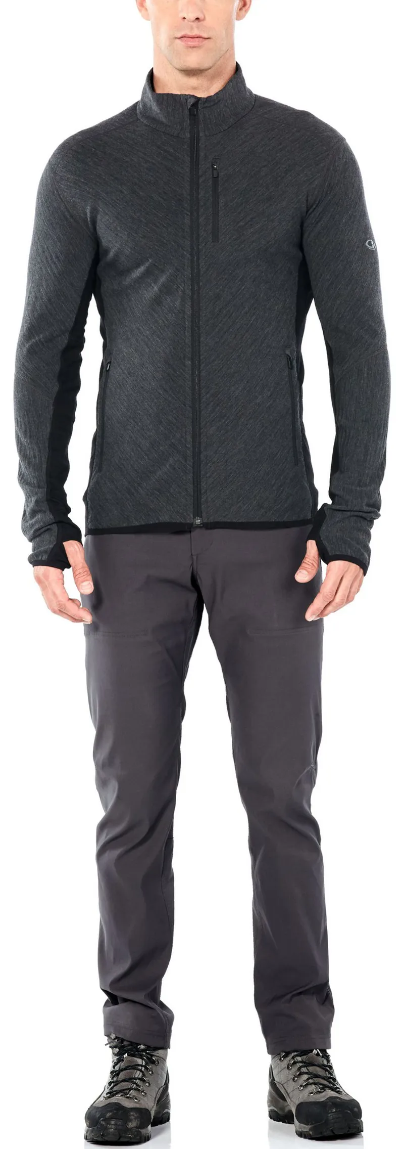 Icebreaker Mens Descender LS Zip Fleece - Jet Heather - Black-5