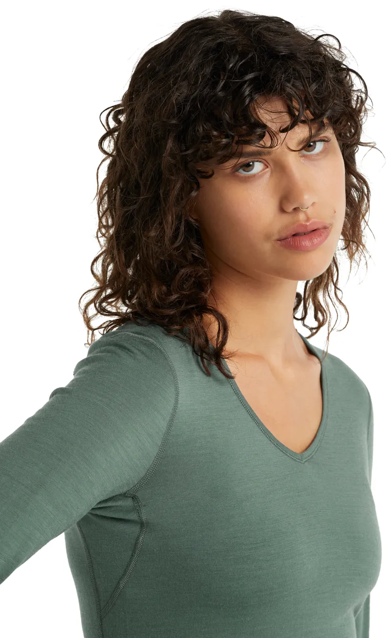 Icebreaker Womens 200 Oasis Long Sleeved V Neck Top - Sage-4