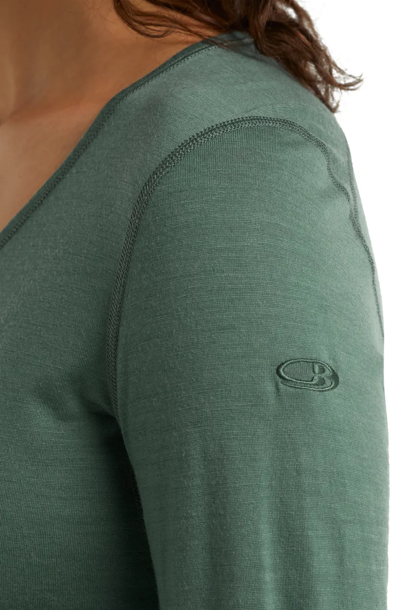 Icebreaker Womens 200 Oasis Long Sleeved V Neck Top - Sage-2