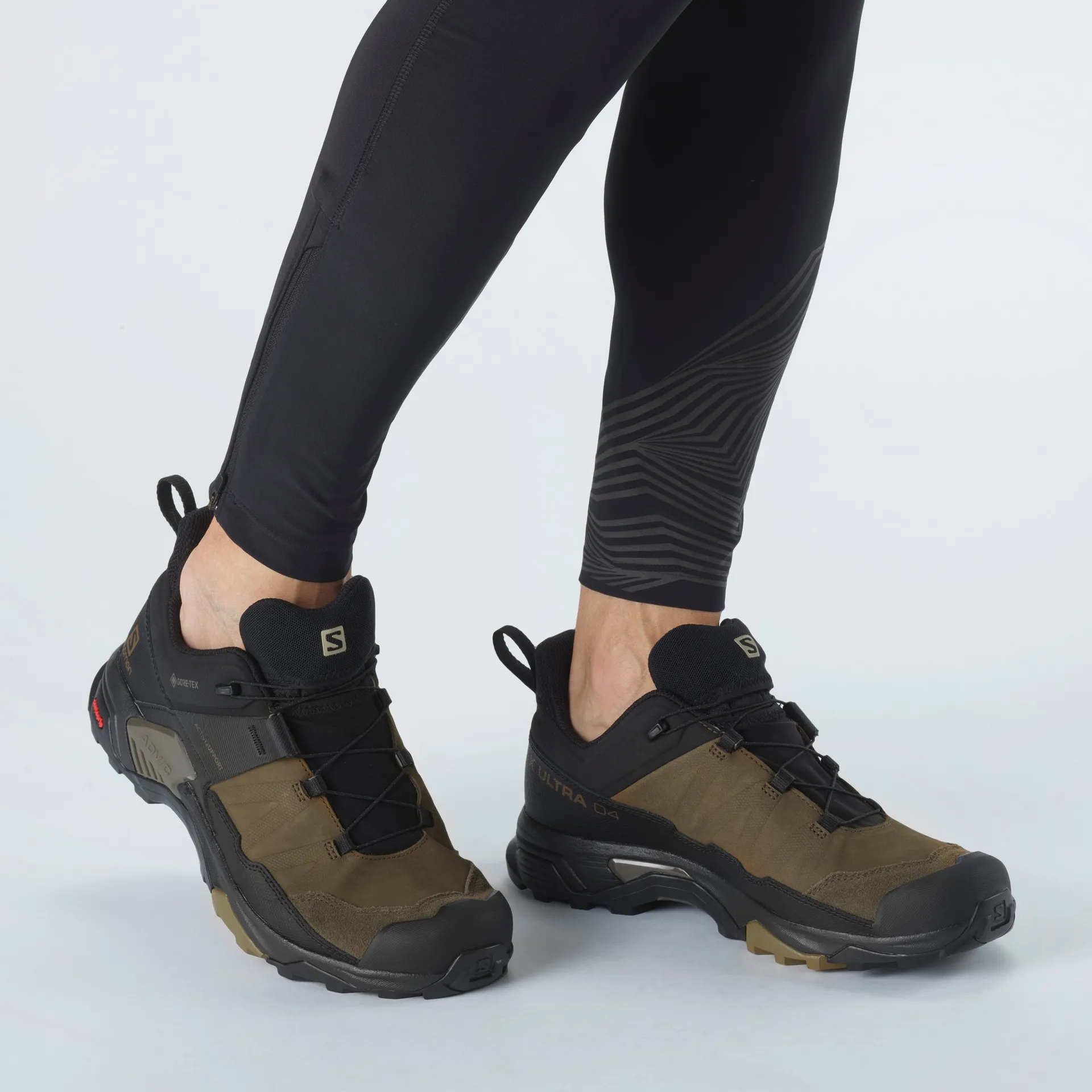 Salomon Mens X Ultra Leather GTX Hiking Shoe Desert Palm-Black-Kangaroo