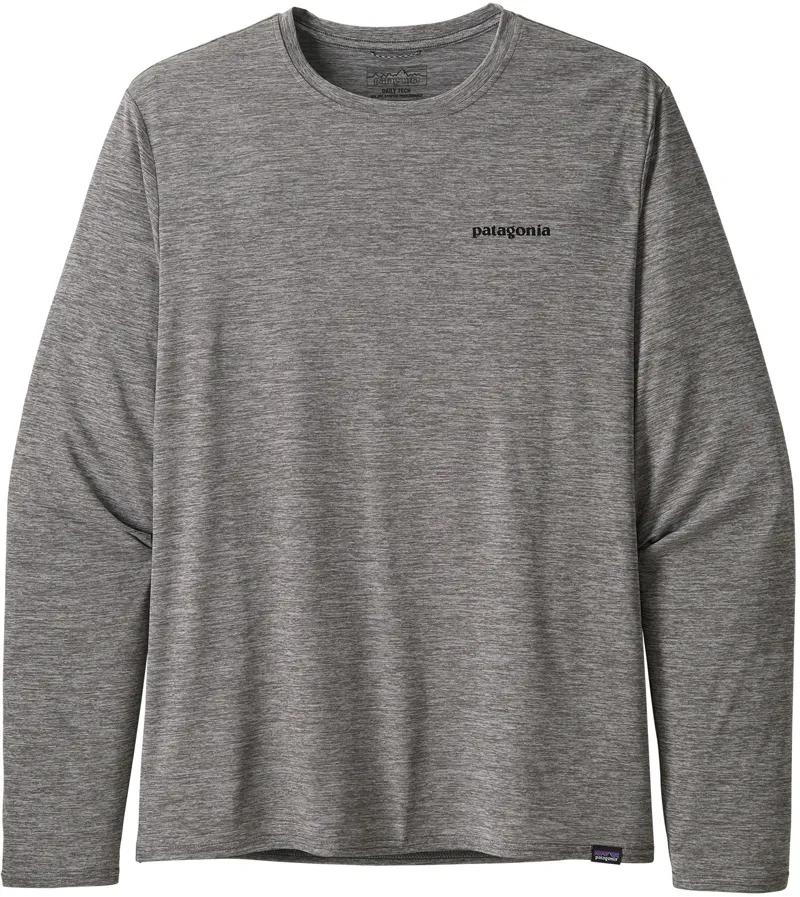 Patagonia Mens Long Sleeved Cap Cool Daily Graphic Shirt - P-6 Logo: Feather Grey