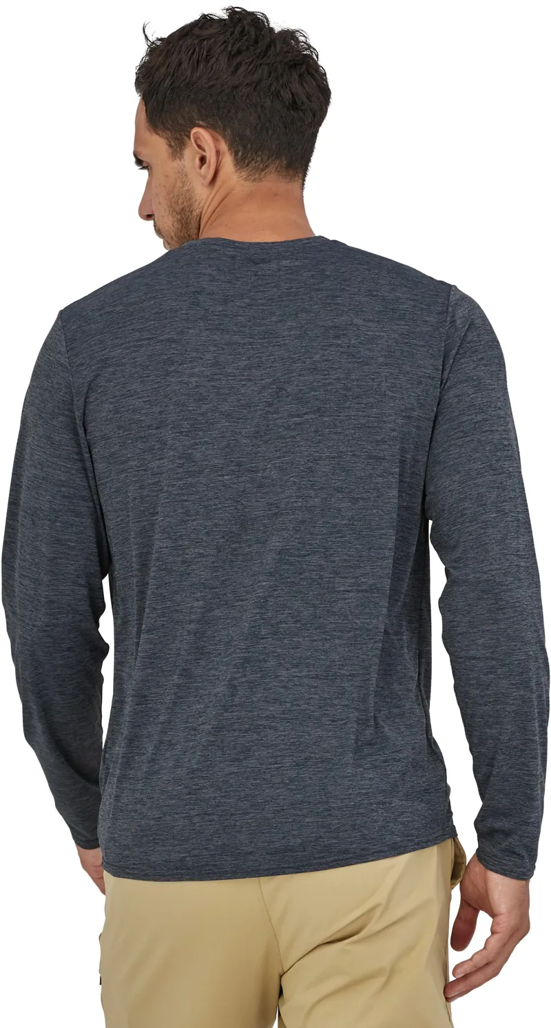 Patagonia Mens Long Sleeved Cap Cool Daily Graphic Shirt - Line Logo Ridge Stripe: Smolder Blue X-Dye-4