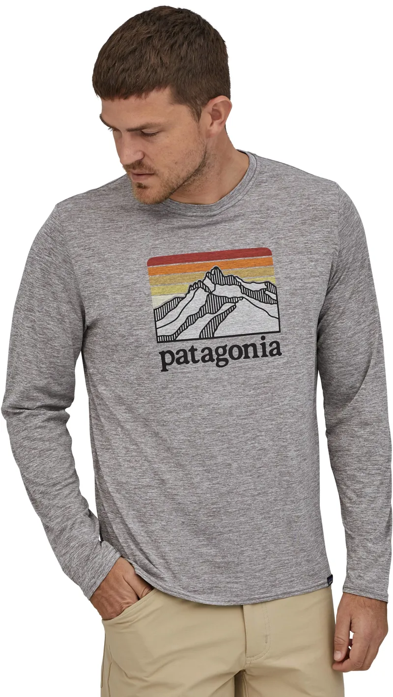 Patagonia Mens Long Sleeved Cap Cool Daily Graphic Shirt - Line Logo Ridge-Feather Grey-1
