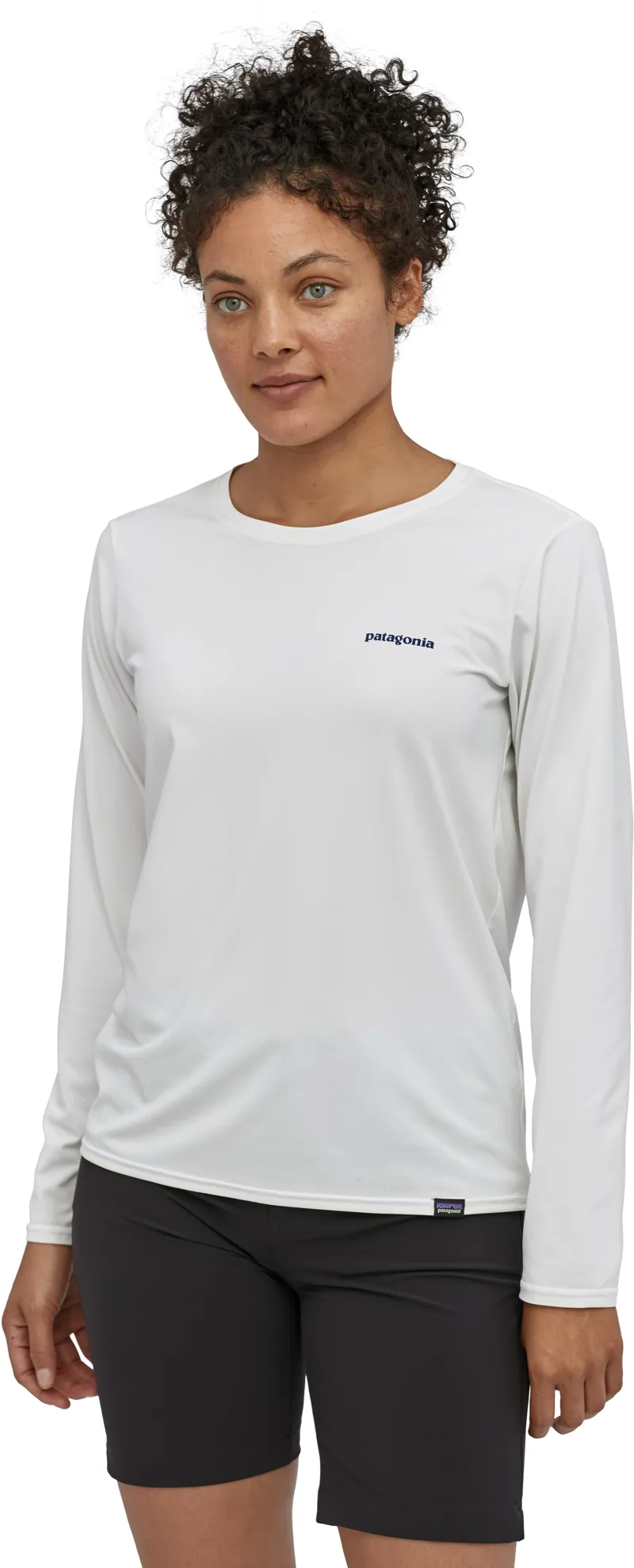 Patagonia Womens Long Sleeved Cap Cool Daily Graphic Shirt - Boardshort Logo-White-3
