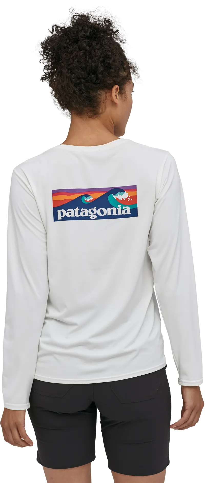 Patagonia Womens Long Sleeved Cap Cool Daily Graphic Shirt - Boardshort Logo-White-5