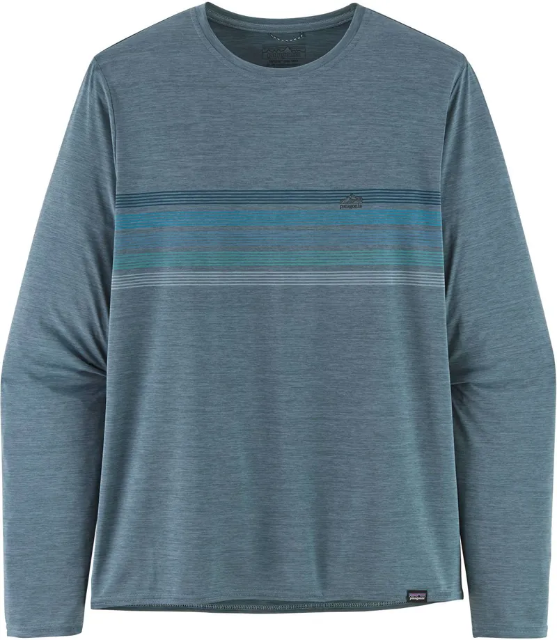 Patagonia Mens Long Sleeved Cap Cool Daily Graphic Shirt - Line Logo Ridge Stripe-Light Plume Grey X-Dye