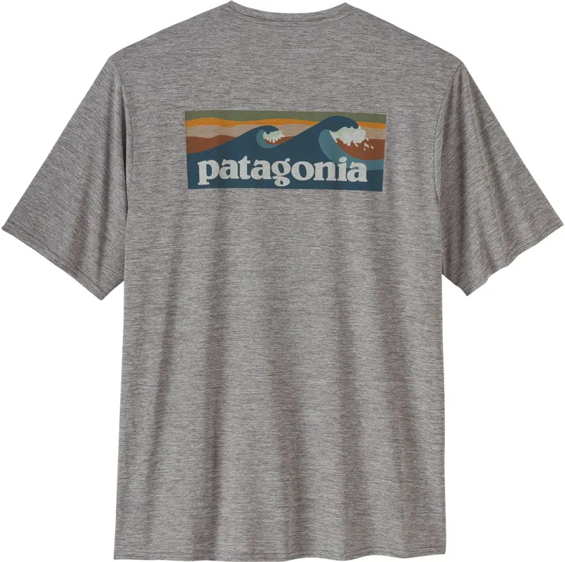 Patagonia Mens Cap Cool Daily Graphic Shirt - Boardshort Logo Abalone Blue-Feather Grey-1