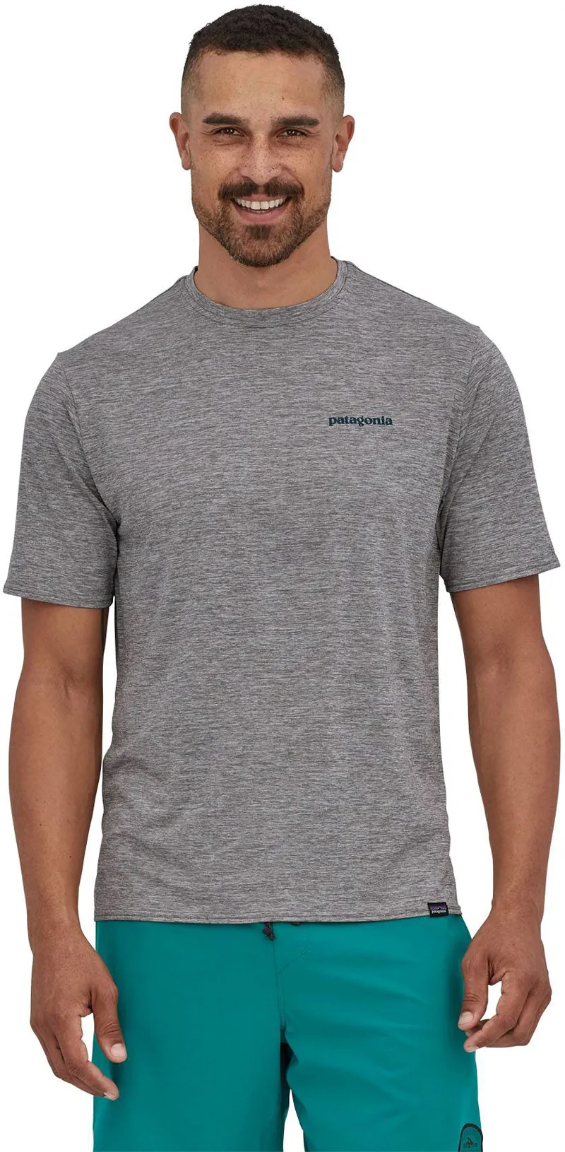Patagonia Mens Cap Cool Daily Graphic Shirt - Boardshort Logo Abalone Blue-Feather Grey-3