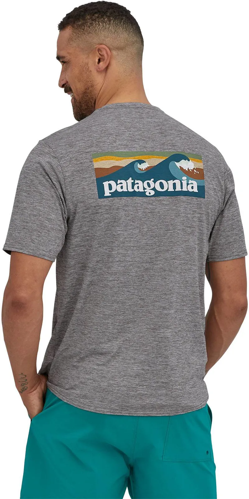 Patagonia Mens Cap Cool Daily Graphic Shirt - Boardshort Logo Abalone Blue-Feather Grey-4