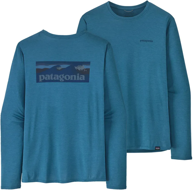 Patagonia Mens Long Sleeved Cap Cool Daily Graphic Shirt - Waters - Boardshort Logo -Wavy Blue X-Dye-2