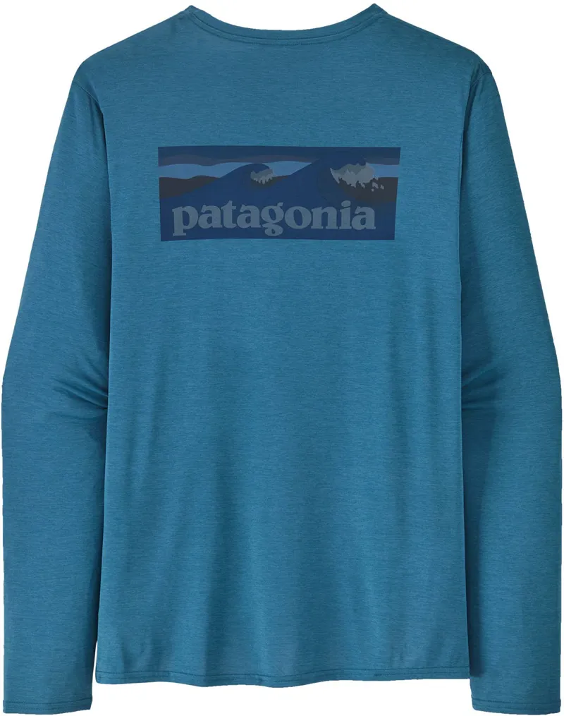 Patagonia Mens Long Sleeved Cap Cool Daily Graphic Shirt - Waters - Boardshort Logo -Wavy Blue X-Dye-1