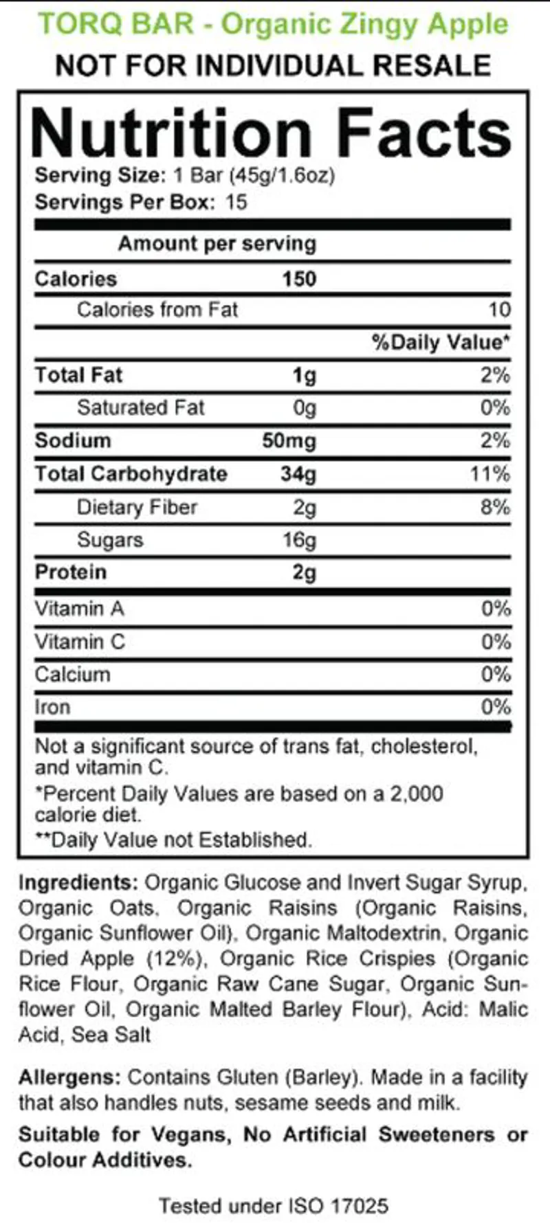 TORQ Organic Energy Bar - Zingy Apple-1