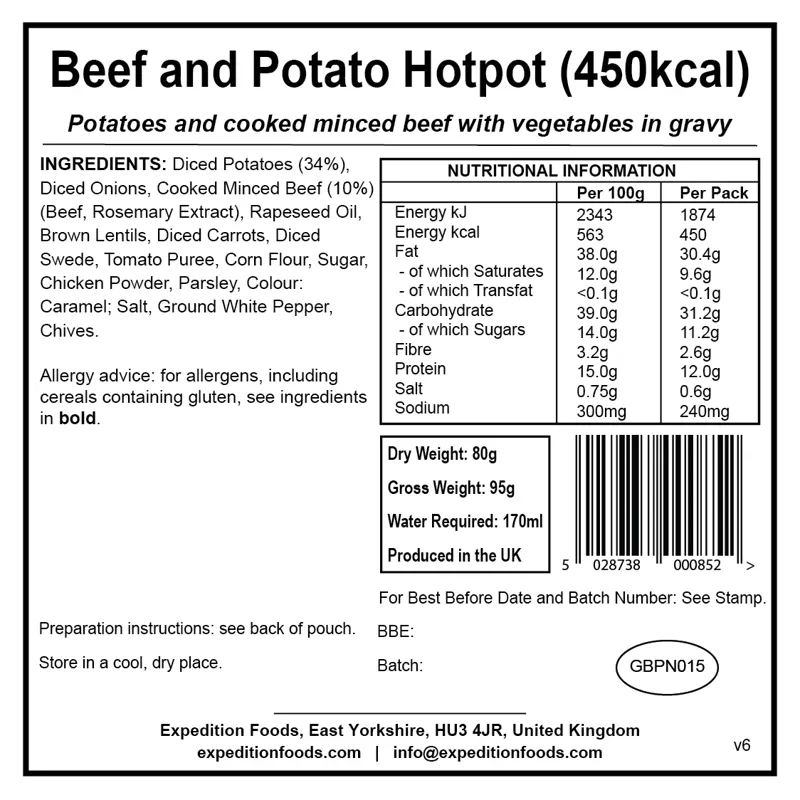 Expedition Foods Beef and Potato Hotpot - 450kcal-1