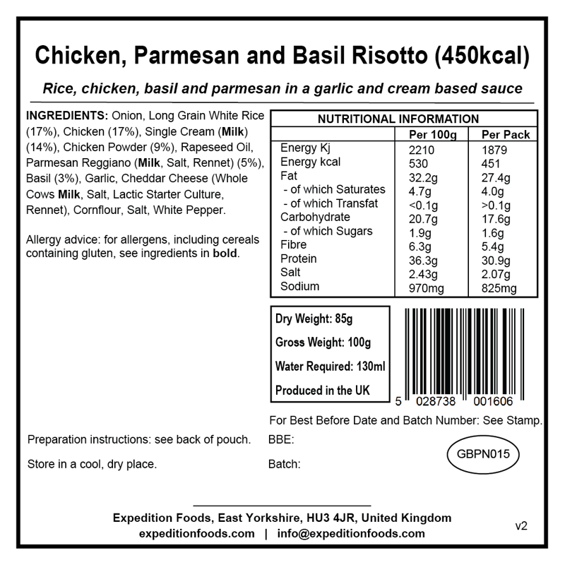 Expedition Foods Chicken Parmesan and Basil Risotto - 450kcal-1