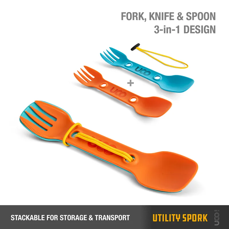 UCO Utility Spork 2 Pack with Tether - Teal-Ember-1