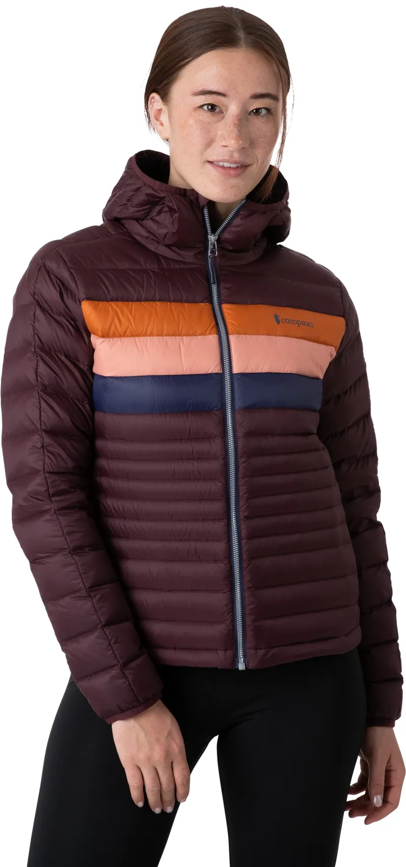 Cotopaxi Womens Fuego Down Hooded Jacket - Black Iris Stripes-3