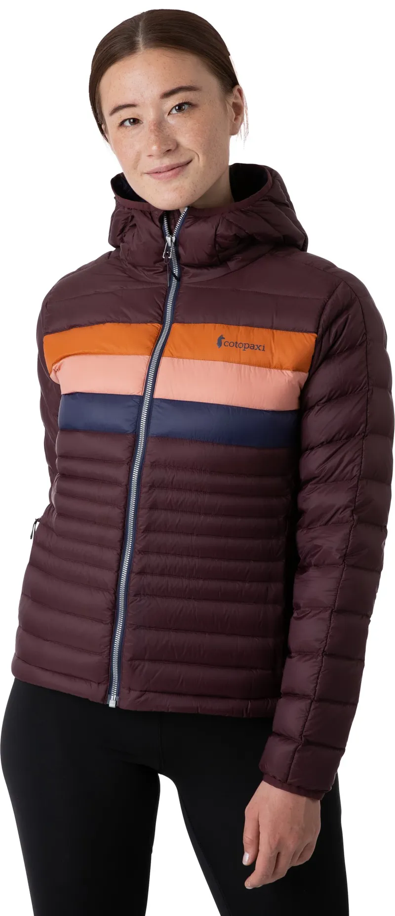 Cotopaxi Womens Fuego Down Hooded Jacket - Black Iris Stripes-2