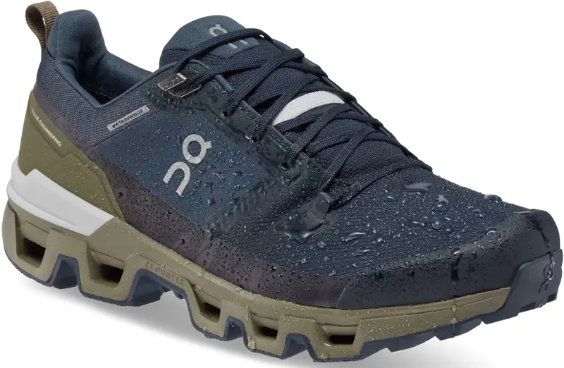 ON Mens Cloudwander Waterproof Hiking Shoes - Midnight-Olive-3