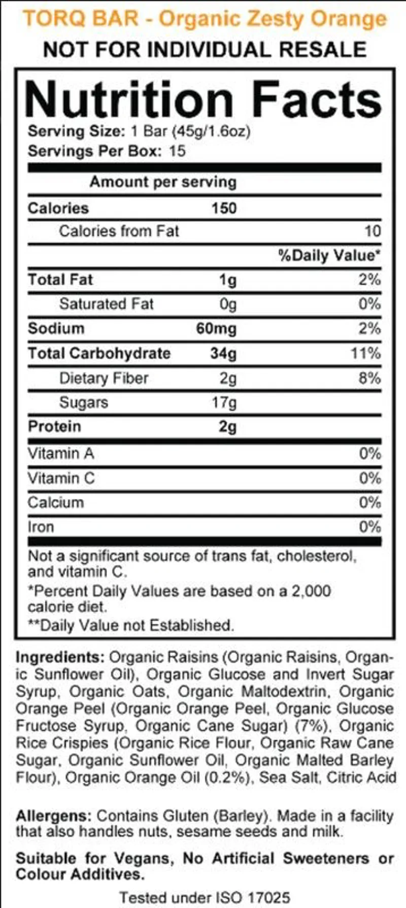 Torq Organic Energy Bar - Zesty Orange - 10 Pack-1