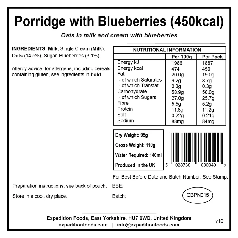Expedition Foods Porridge with Blueberries - 450kcal-1