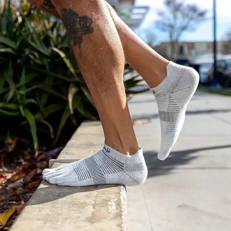 Injinji Mens Run Lightweight No Show Toe Socks - Gray-4