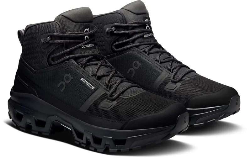 ON Mens Cloudrock Mid Waterproof Shoes - Black-Black-3