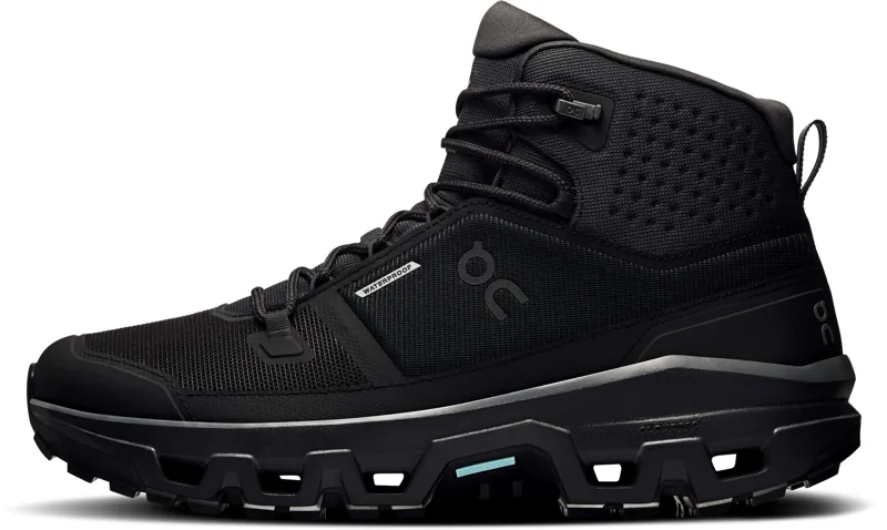 ON Mens Cloudrock Mid Waterproof Shoes - Black-Black-1