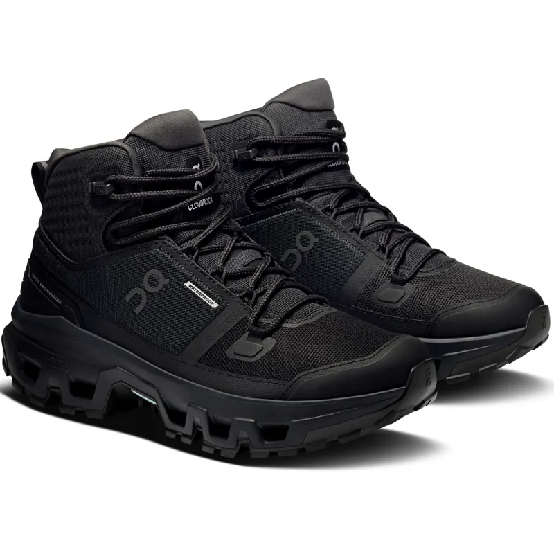 ON Womens Cloudrock Mid Waterproof Shoes - Black-Black-4