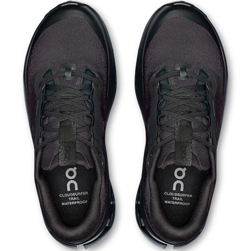 ON Womens Cloudsurfer Trail 2 WP Running Shoes - Black-Black-5