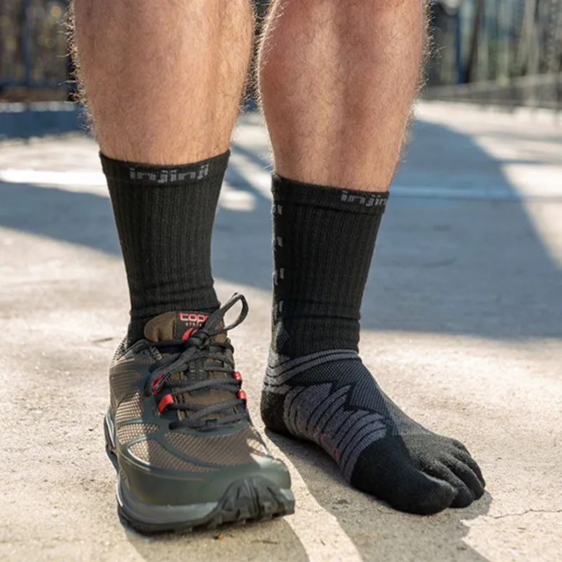 Injinji Mens Ultra Run Crew Toe Socks - Obsidian-2