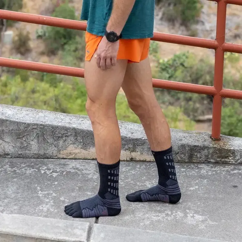 Injinji Mens Ultra Run Crew Toe Socks - Obsidian-3