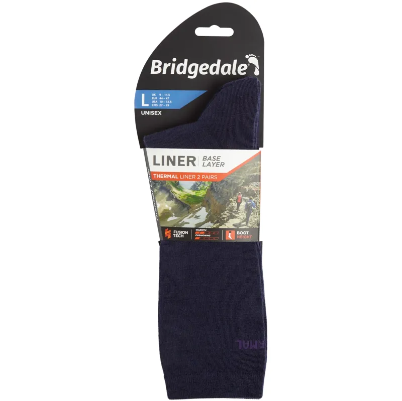 Bridgedale Unisex Thermal Liner Socks - Twin Pack - Navy-4