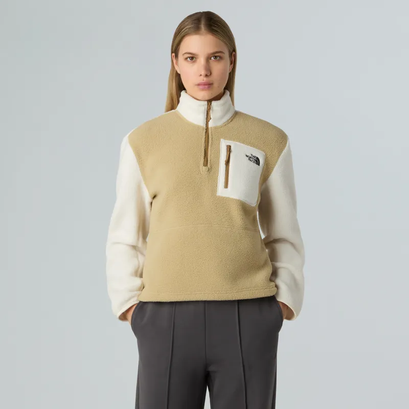 The North Face Womens Yumiori 1/4 Zip Fleece - Khaki Stone-White Dune-Utility Brown-2