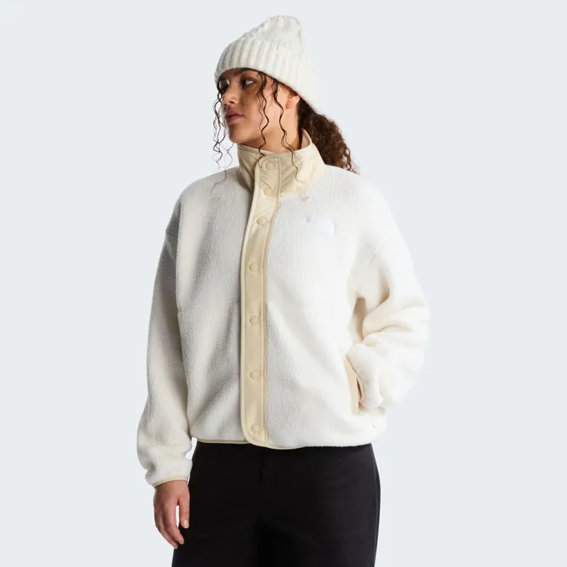 The North Face Womens Cragmont Snap Front Fleece Jacket - White Dune-Desert Stone-2
