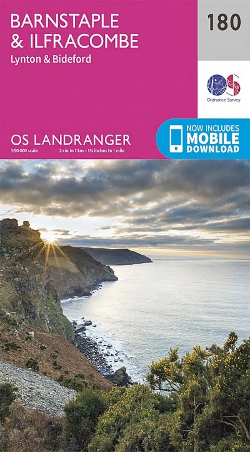 OS Landranger Map 180 - Barnstaple and Ilfracombe Lynton and Bideford