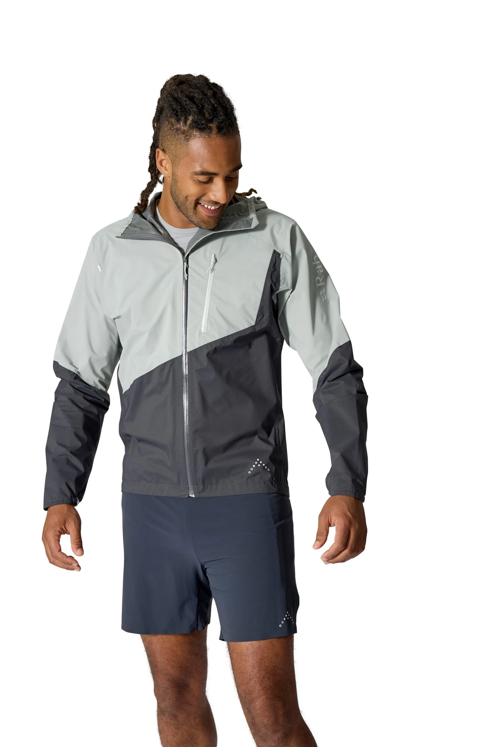 Rab Mens Downpour Trail Light Jacket Light Zinc-Anthracite