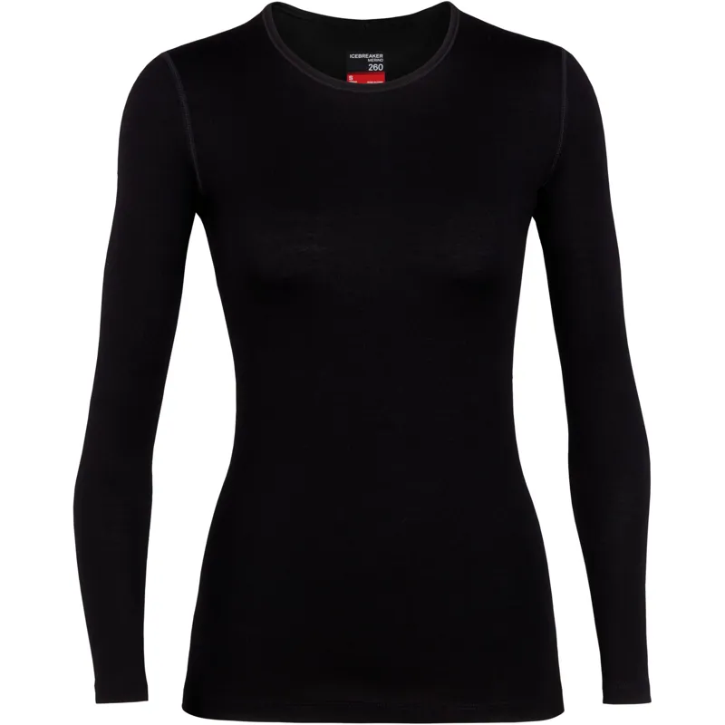 Icebreaker Womens 260 Tech Long Sleeved Crew Tee - Black-1