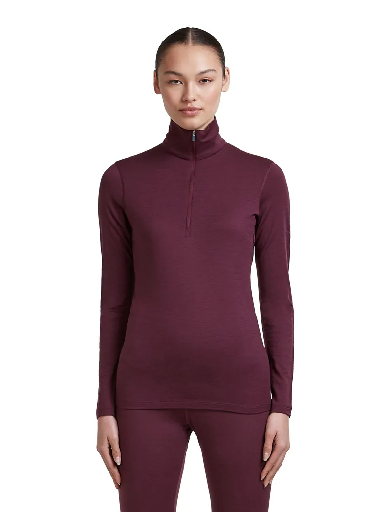 Icebreaker Womens 200 Oasis Long Sleeved Half Zip Tee - Dark Berry-2