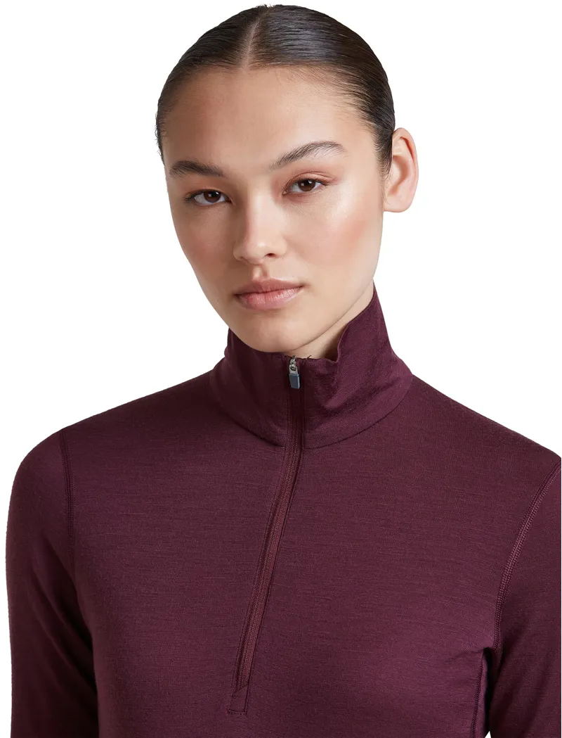 Icebreaker Womens 200 Oasis Long Sleeved Half Zip Tee - Dark Berry-6
