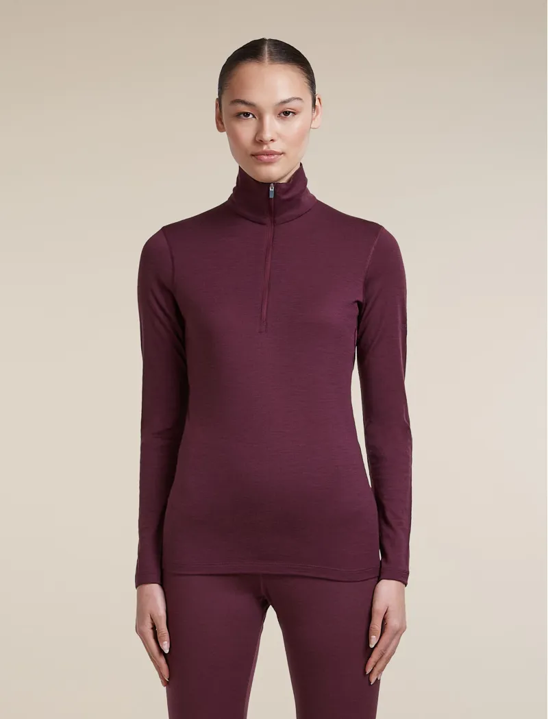Icebreaker Womens 200 Oasis Long Sleeved Half Zip Tee - Dark Berry-2