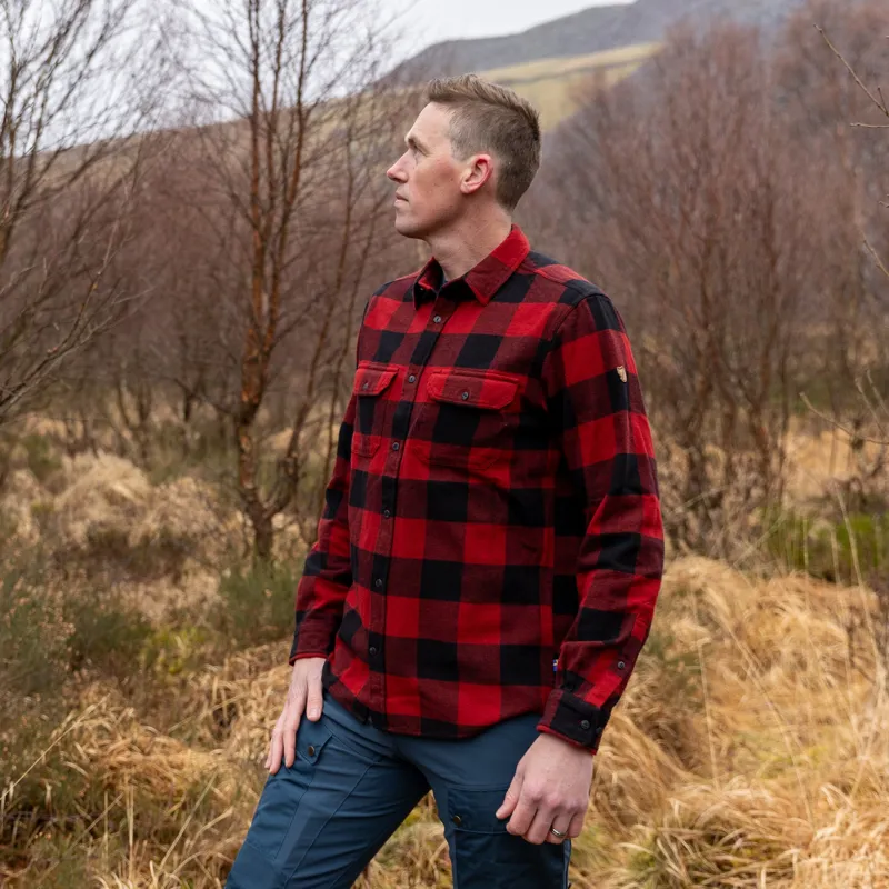 Fjallraven Mens Ovik Heavy Flannel Shirt - Red-Black-4