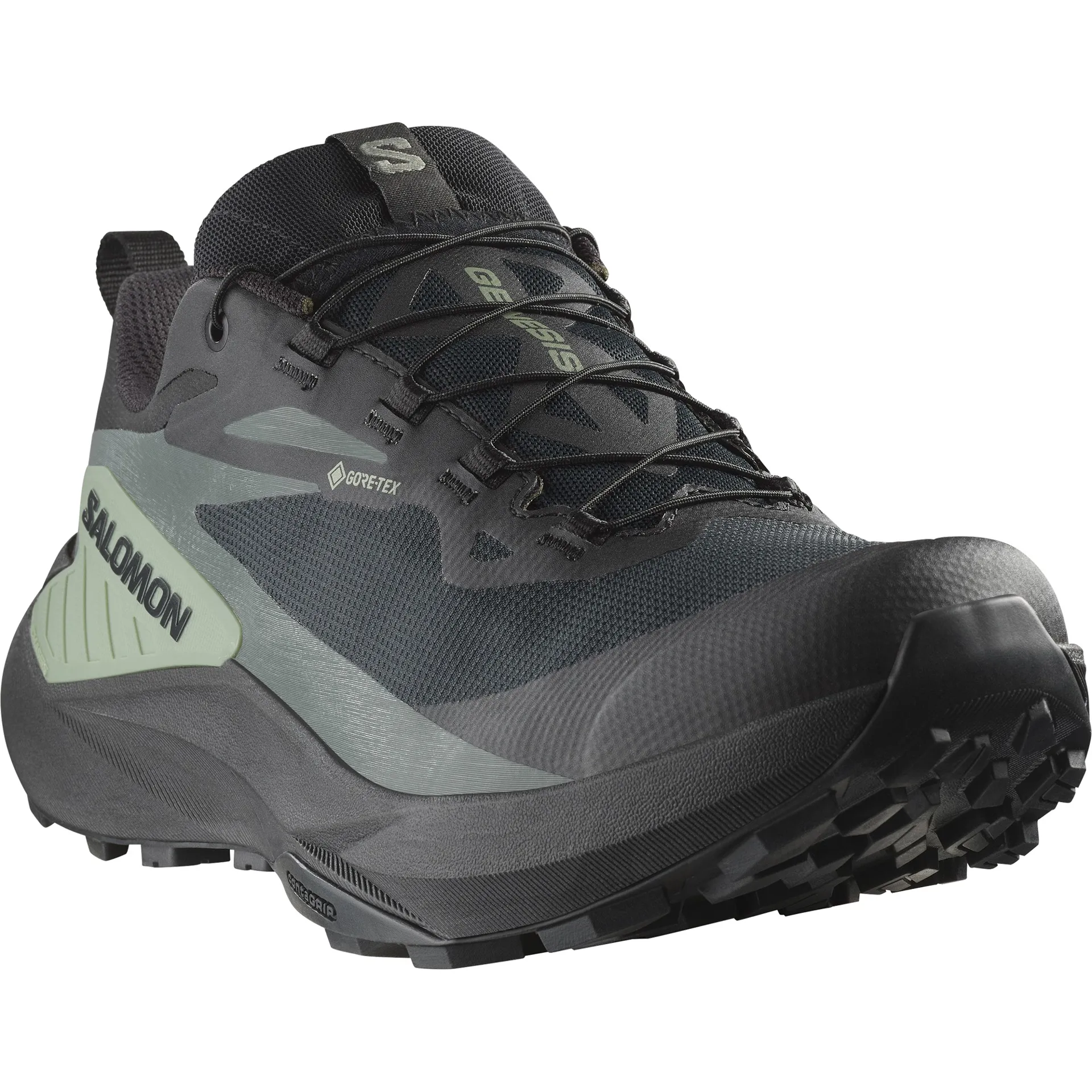 Salomon Mens Genesis GTX Shoes - Black-Agave Green-Urban Chic display picture 2