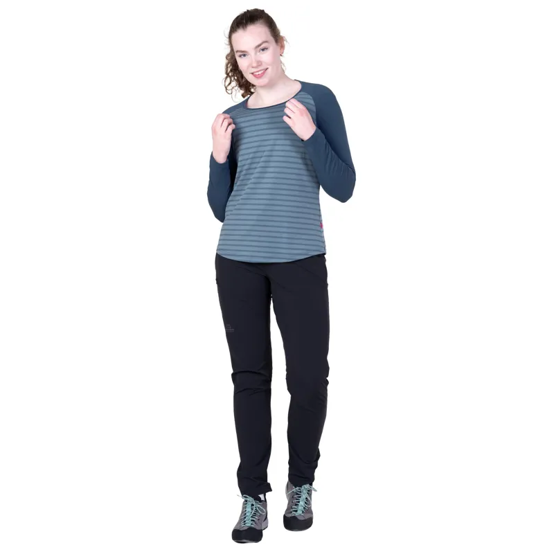 Mountain Equipment Womens Redline Long Sleeved Tee - Bluefin Stripe-Denim-1