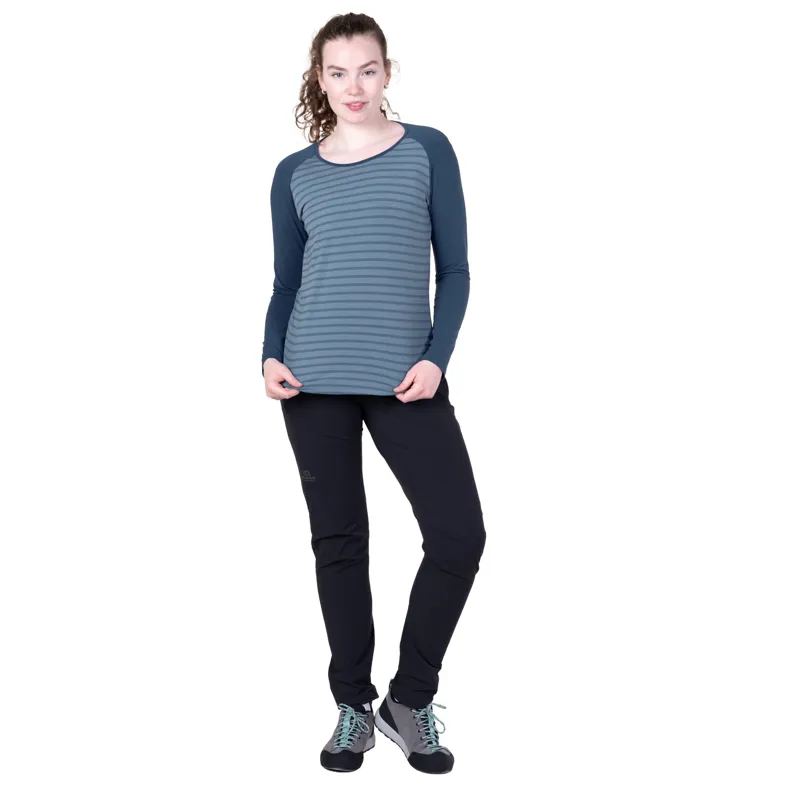 Mountain Equipment Womens Redline Long Sleeved Tee - Bluefin Stripe-Denim-2